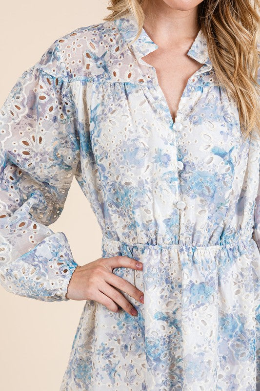 Blue Eyelet Lace Dress