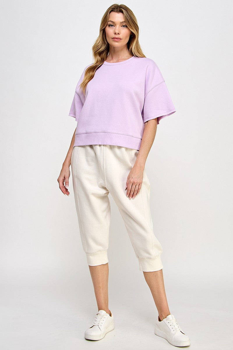 Oversized crop cut off short sleeve sweatshirts