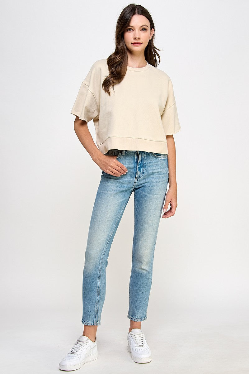 Oversized crop cut off short sleeve sweatshirts