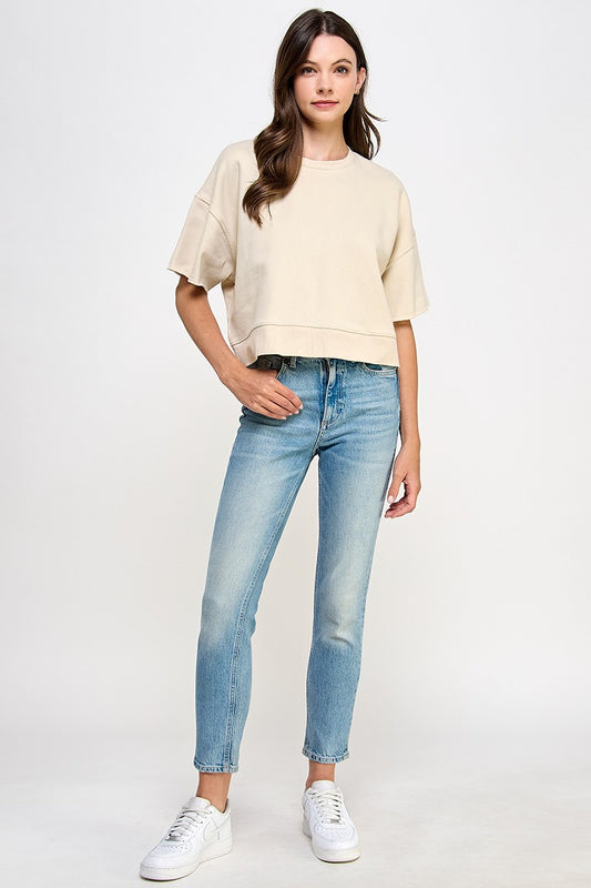 Oversized crop cut off short sleeve sweatshirts