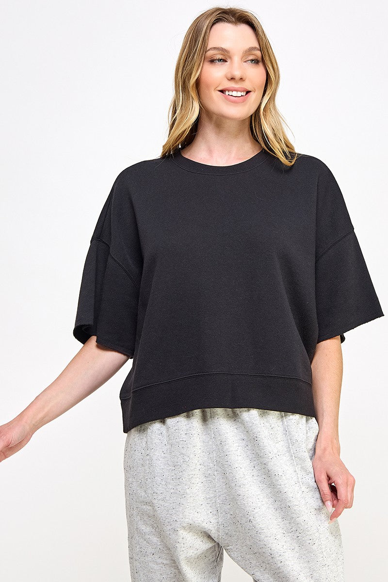 Oversized crop cut off short sleeve sweatshirts