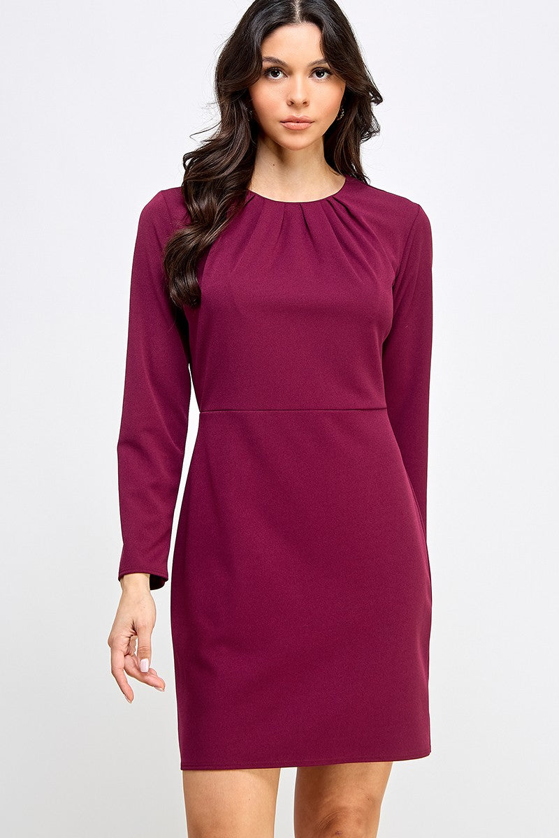 Solid pleated dress Long sleeve Dress