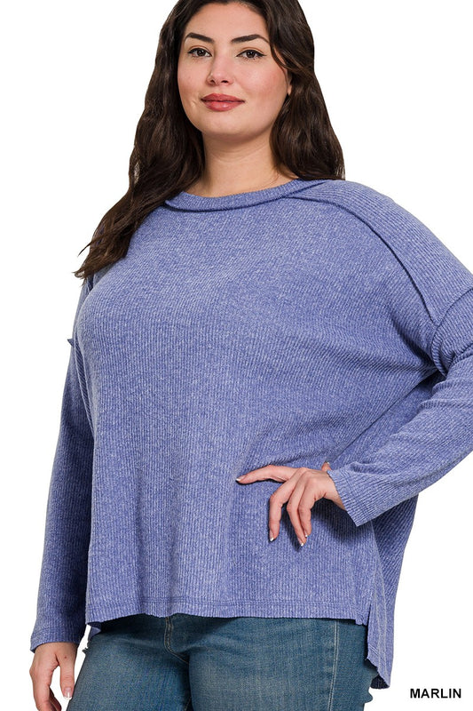 PLUS BRUSHED RIBBED HACCI HI-LOW SWEATER