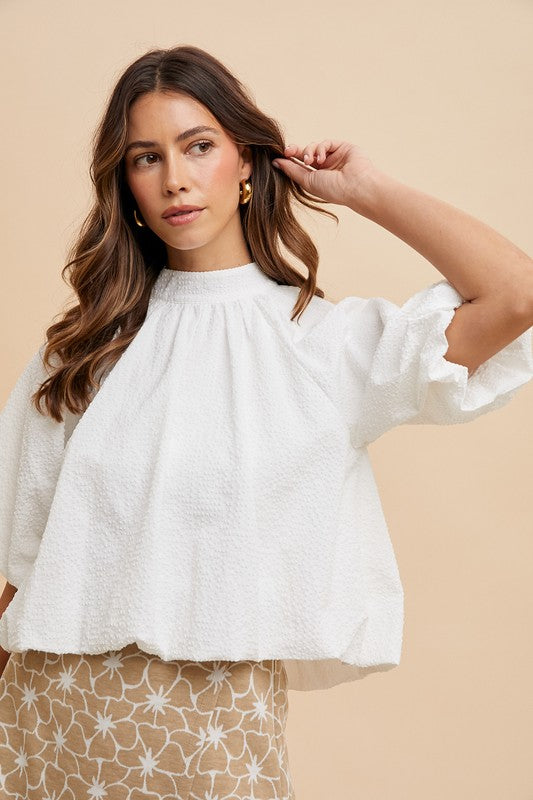 Texture Woven Back Bow Top