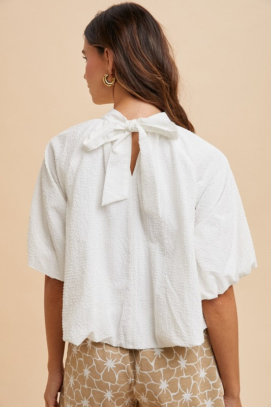 Texture Woven Back Bow Top