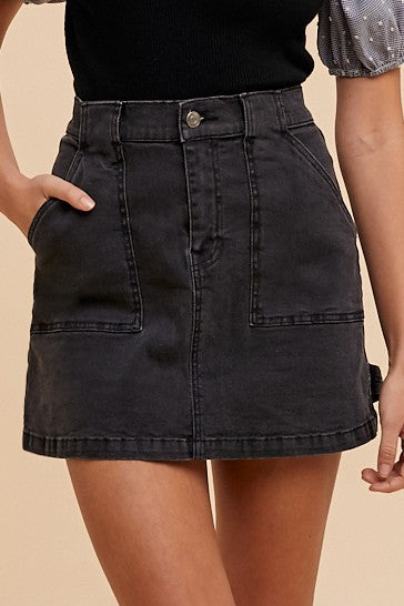 Cargo Black Denim Skirt