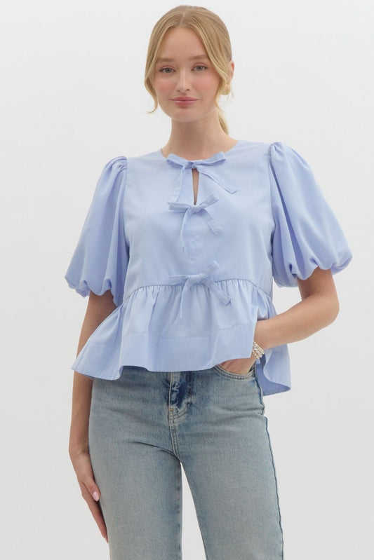 Short Sleeve Peplum top with bow detail