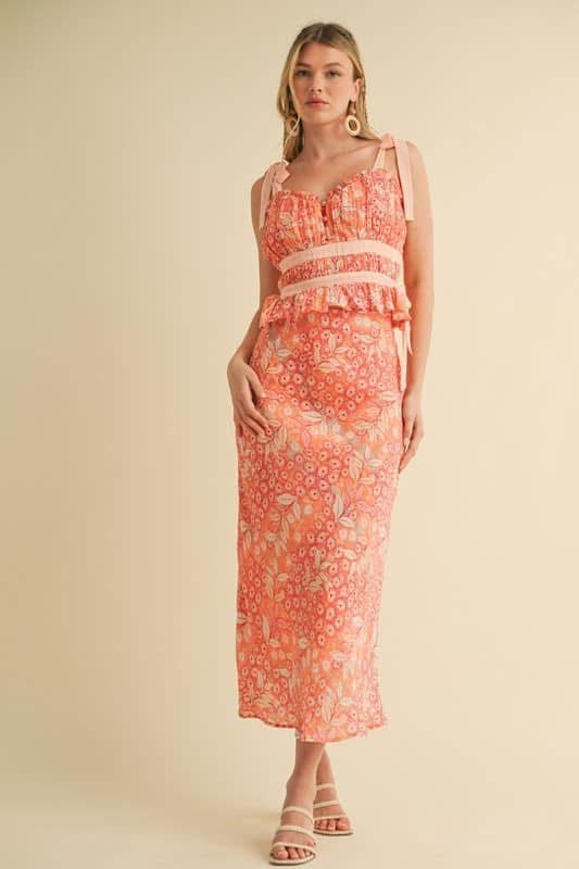 Floral Top and Midi Skirt Set