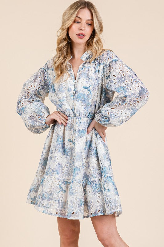 Blue Eyelet Lace Dress
