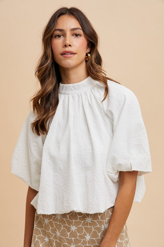 Texture Woven Back Bow Top