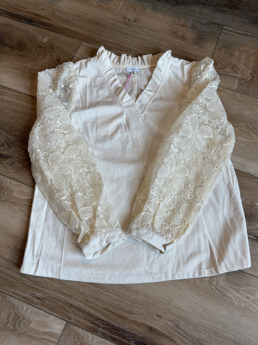 Sheere Floral Long Sleeve with Mixed Corduroy Top