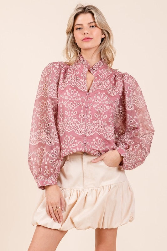 Floral Eyelet Long Sleeve Blouse