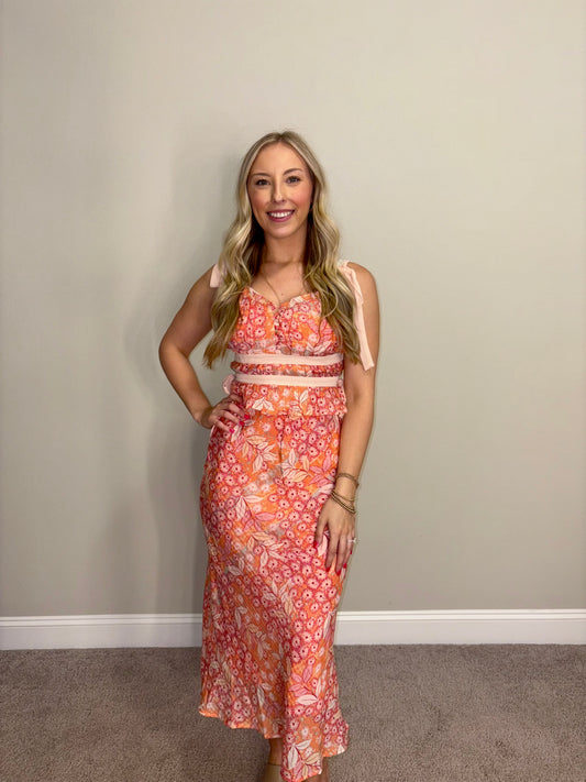 Floral Top and Midi Skirt Set