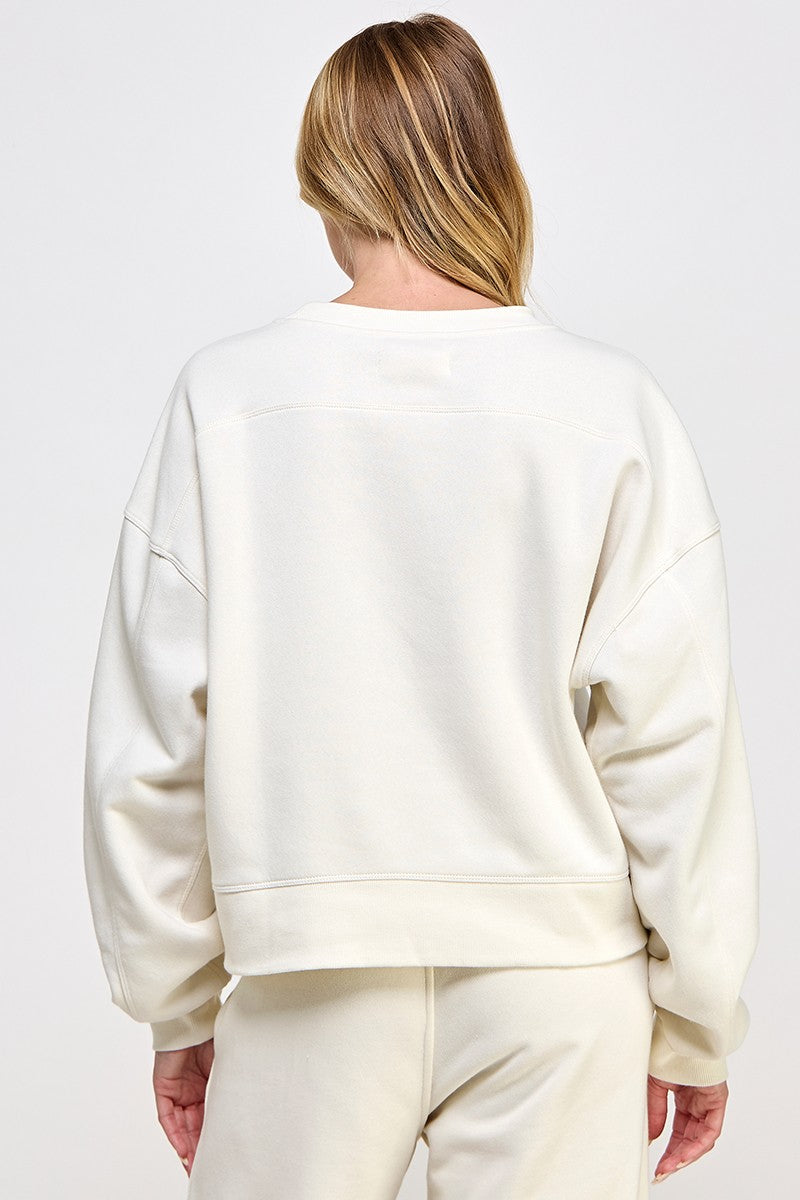 Cropped oversized crew neck pullover sweatshirts