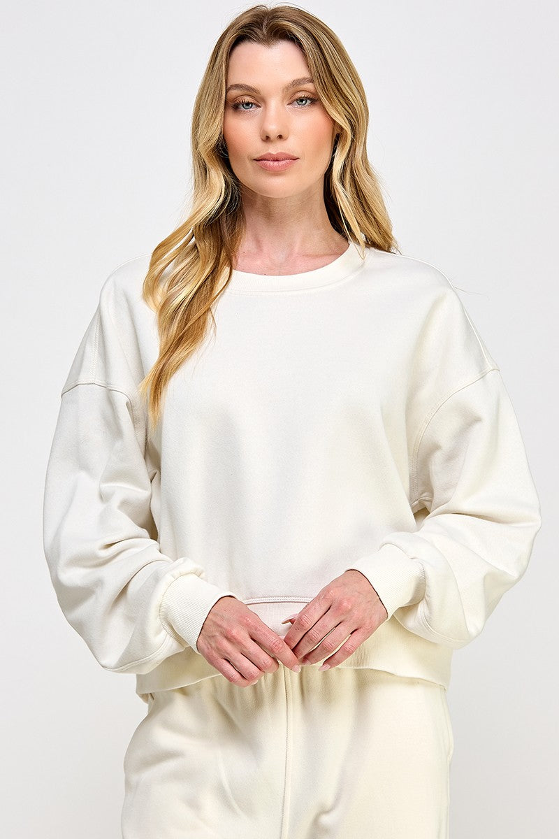 Cropped oversized crew neck pullover sweatshirts