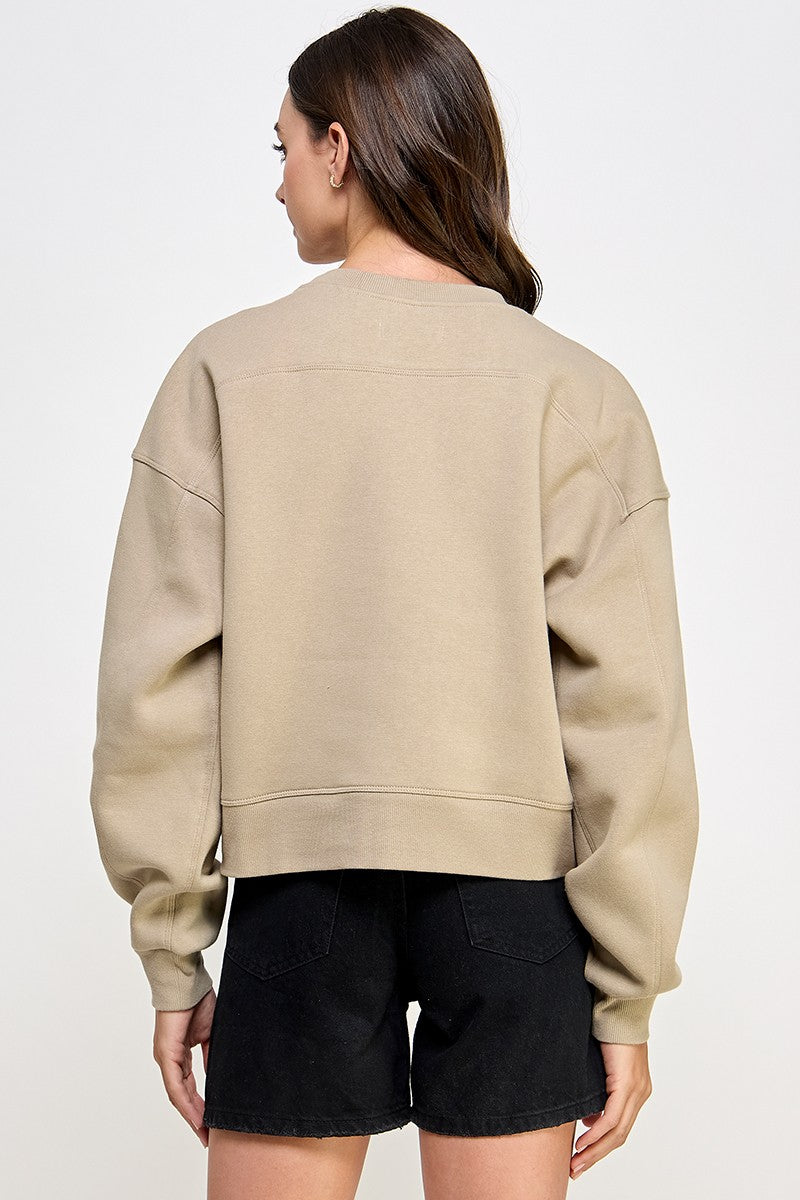 Cropped oversized crew neck pullover sweatshirts