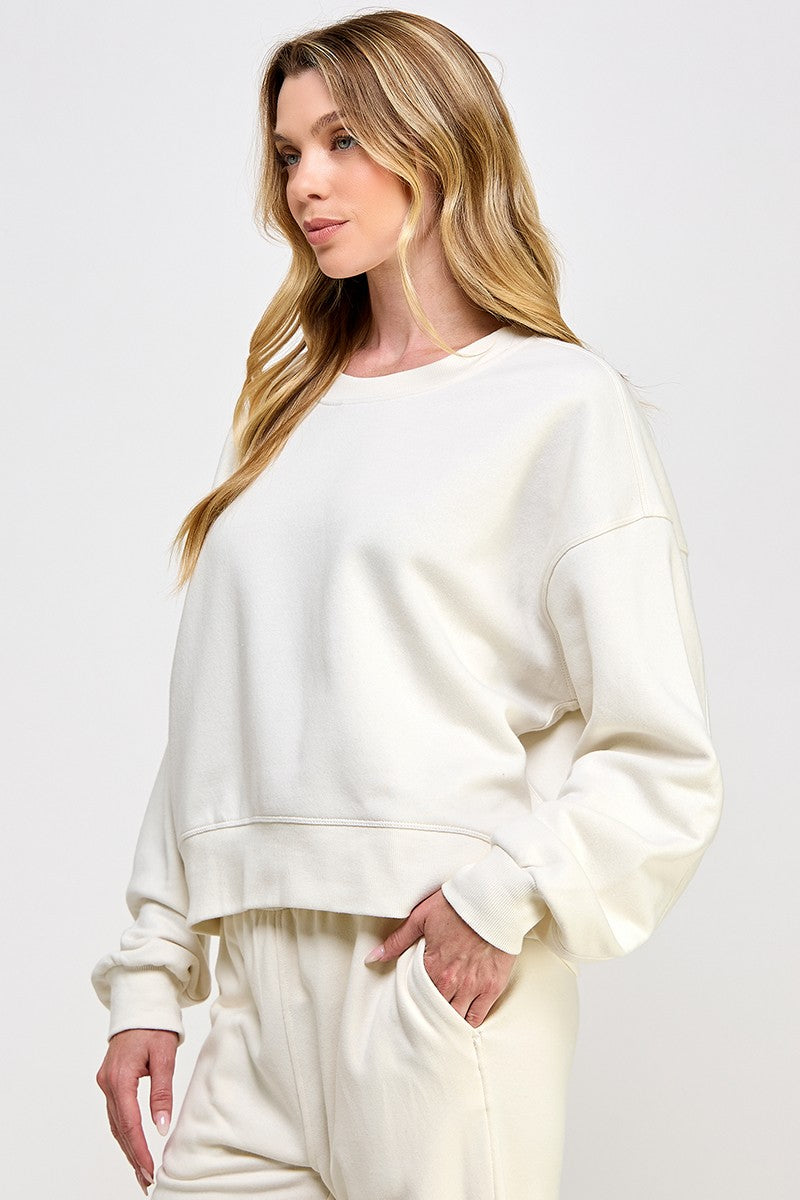 Cropped oversized crew neck pullover sweatshirts