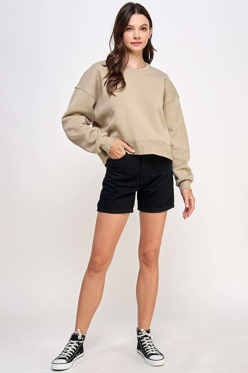 Cropped oversized crew neck pullover sweatshirts