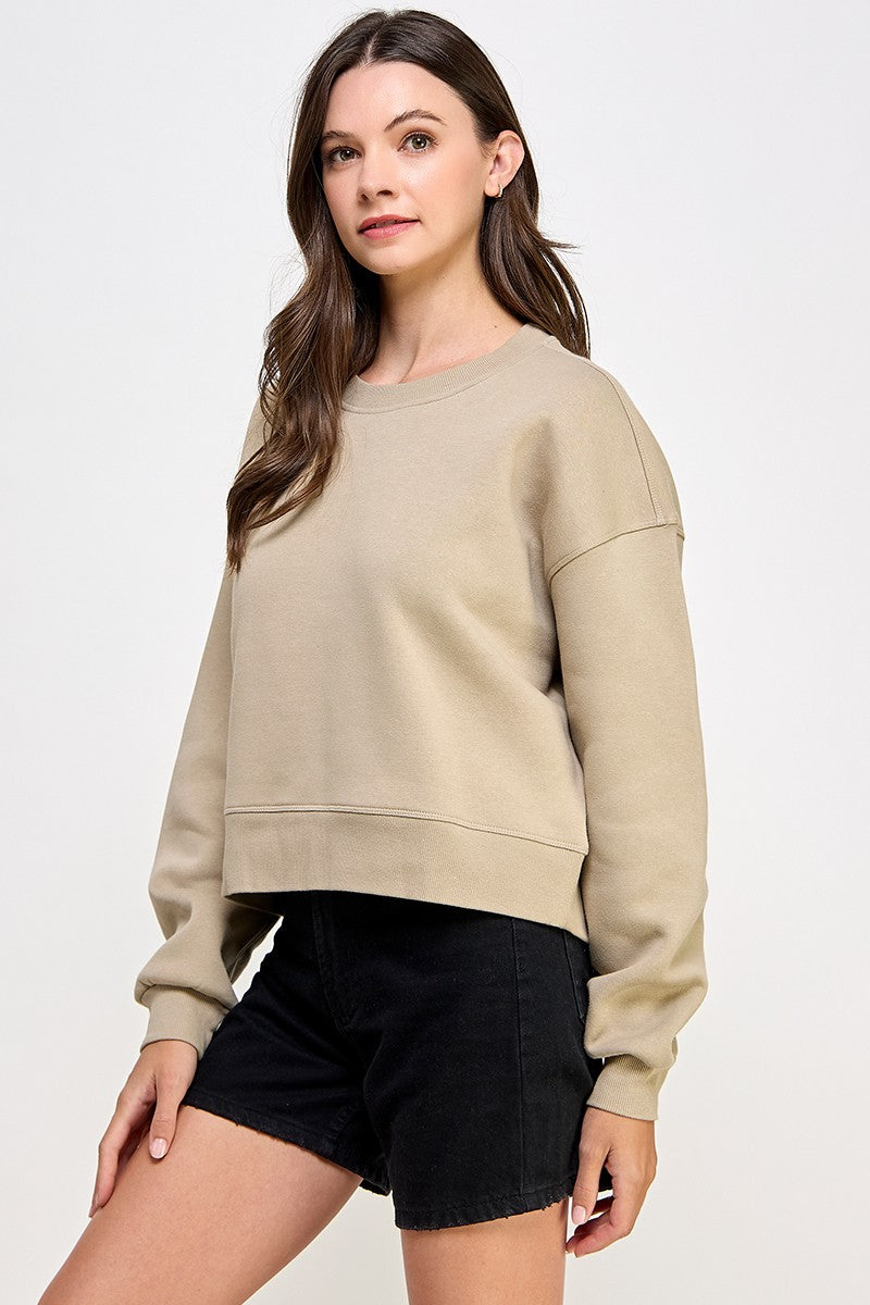 Cropped oversized crew neck pullover sweatshirts