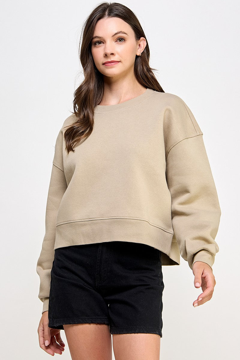 Cropped oversized crew neck pullover sweatshirts