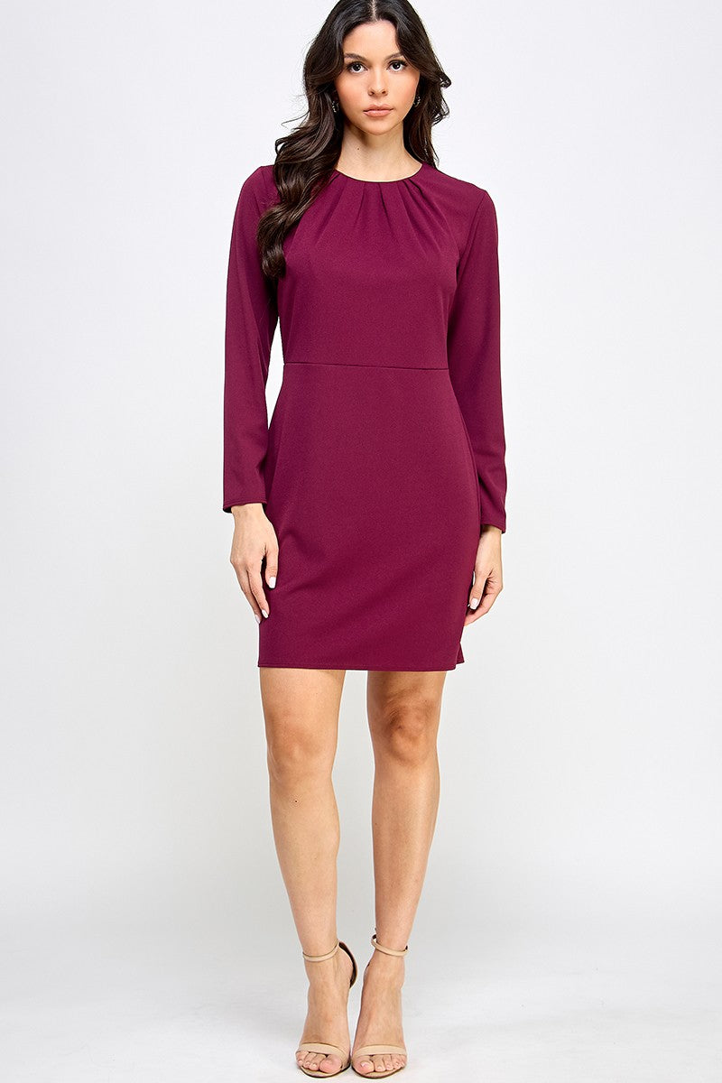 Solid pleated dress Long sleeve  Dress