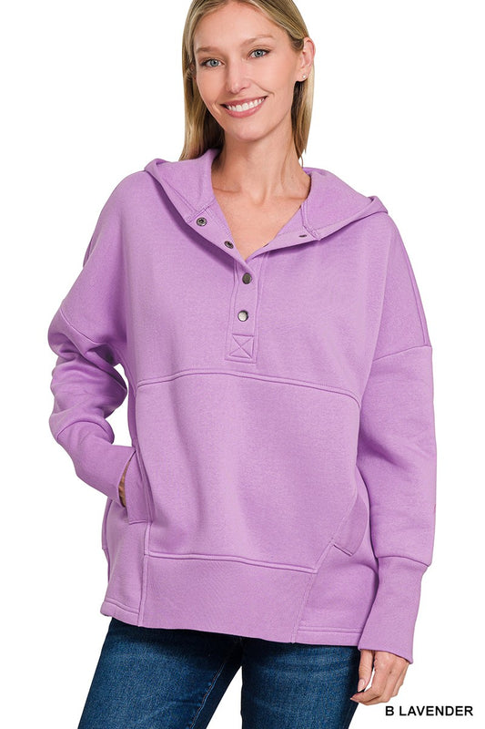 FLEECE HALF SNAP BUTTON HOODED SWEATSHIRTS