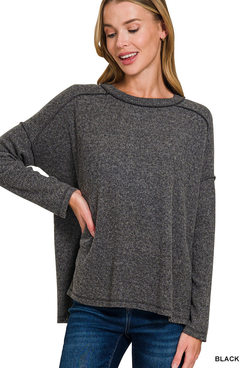 BRUSHED RIBBED HACCI HI-LOW SWEATER