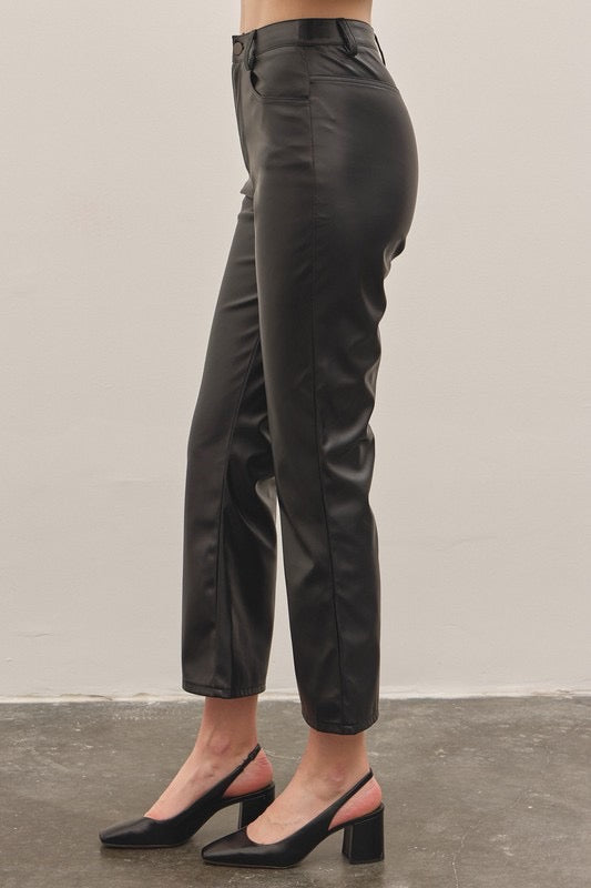 Stretchy Leather Flare Crop Pants