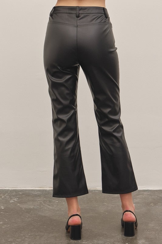 Stretchy Leather Flare Crop Pants