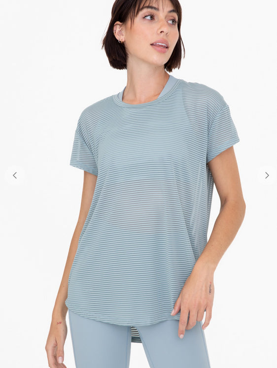 Sheer Striped Mesh Paneled Back Tee