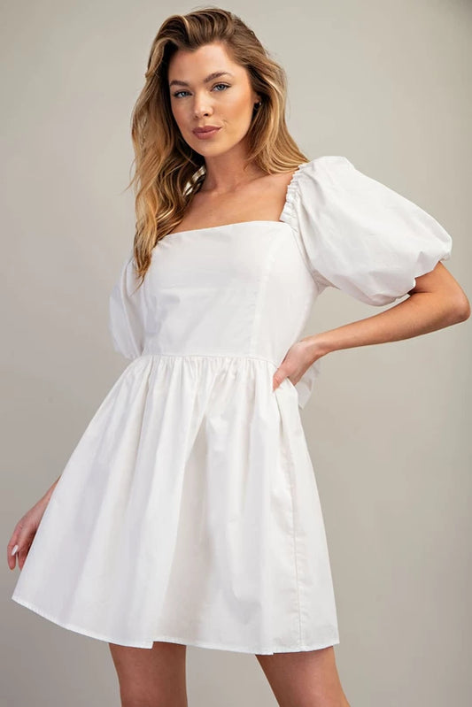 Puff Sleeve Back Bow Mini Dress