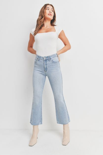 JBD High-rise Crop Flare Jean with Distressed Hem