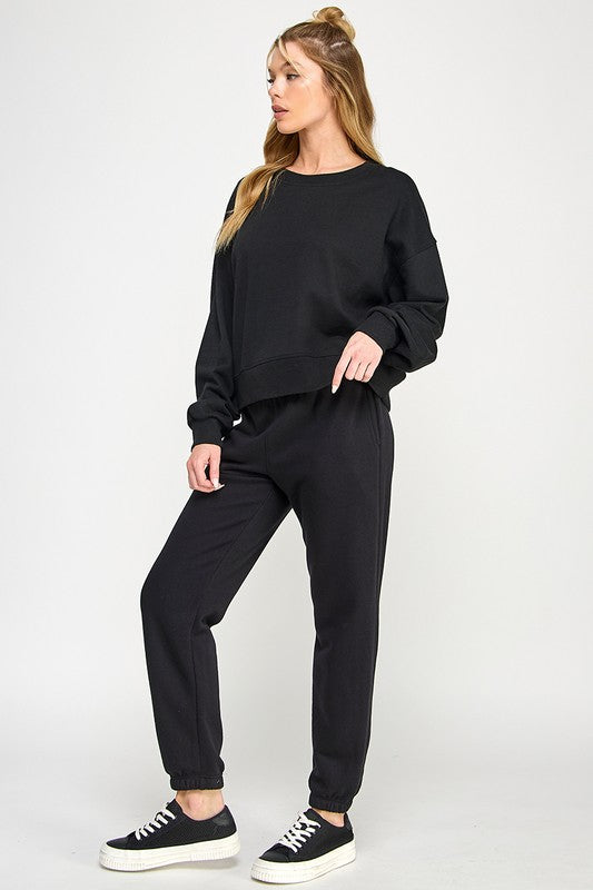 Cropped oversized crew neck pullover sweatshirts