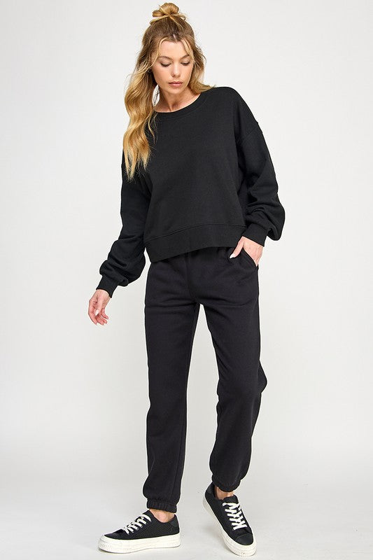 Cropped oversized crew neck pullover sweatshirts