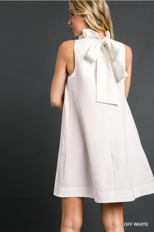 White Ruffle Neck Dress