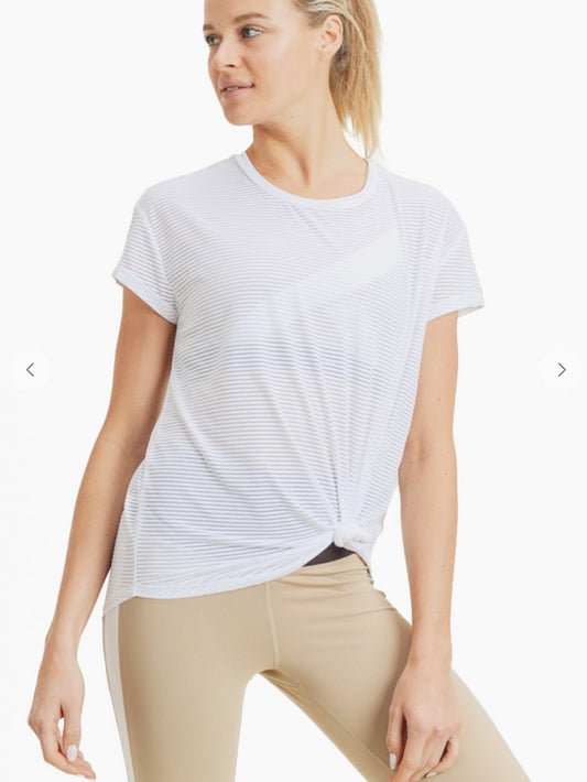 Sheer Striped Mesh Paneled Back Tee