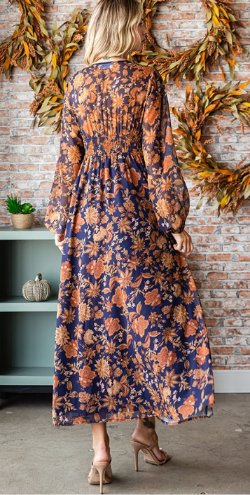 Floral Smocked Waist Lined Maxi Dress