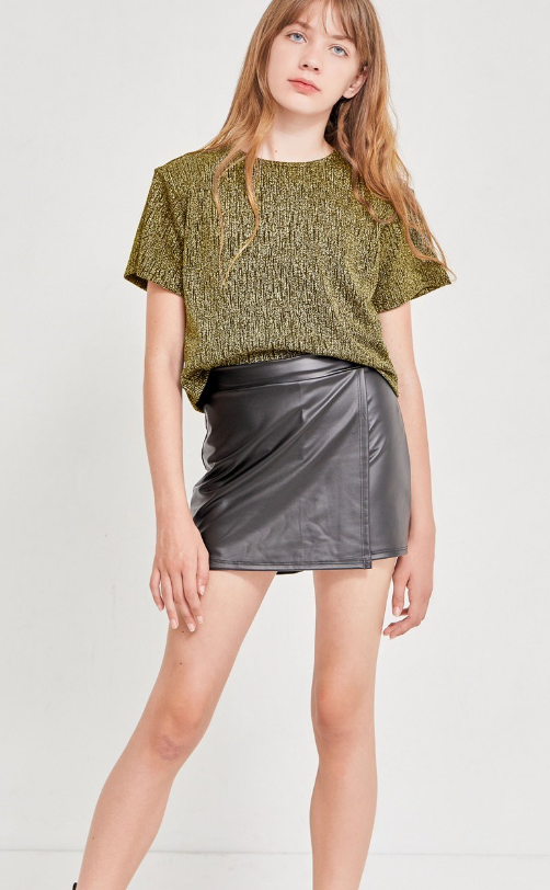 "Tween" Shoulder Pad Glitter Lurex Crop Top